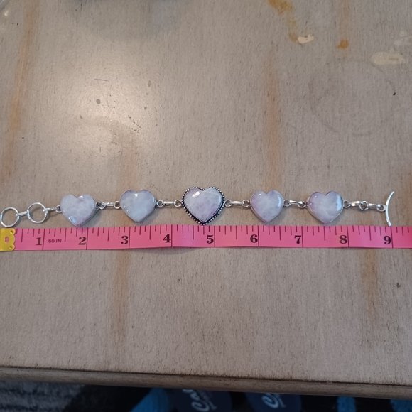 Rainbow Moonstone Silver Link Heart Adjustable Bracelet - Picture 10 of 11